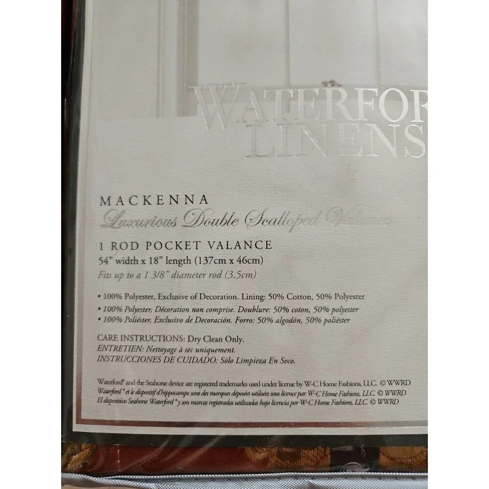2 Waterford Linens  MACKENNA Luxury Window Fashion Tailored Valances 54x18